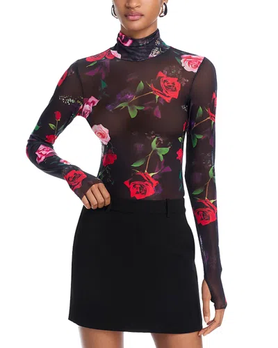Afrm Zadie Printed Mesh Top In Mixed Rose