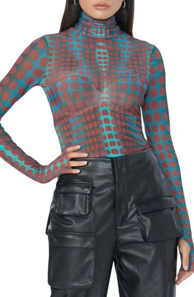 Afrm Zadie Semi Sheer Turtleneck In Cyber Optic Dot