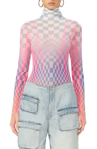 Afrm Zadie Semi Sheer Turtleneck In Grid Ombre