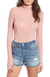 Afrm Zadie Semi Sheer Turtleneck In Misty Rose Polka Dot