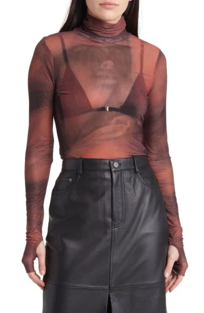 Afrm Zadie Semi Sheer Turtleneck In Burgundy