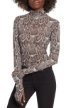 Afrm Zadie Semi Sheer Turtleneck In Snakeskin