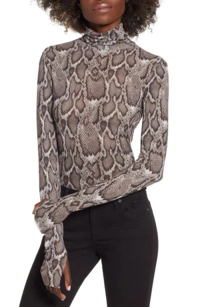 Afrm Zadie Semi Sheer Turtleneck In Snakeskin