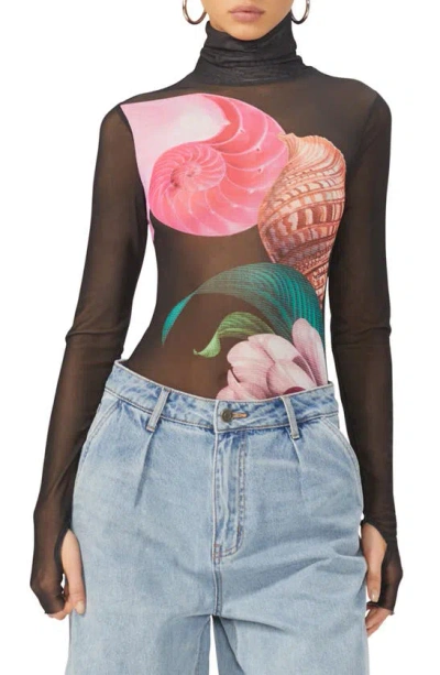 Afrm Zadie Semi Sheer Turtleneck In Surreal Shells