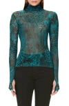 Afrm Zadie Semi Sheer Turtleneck In Teal Snake