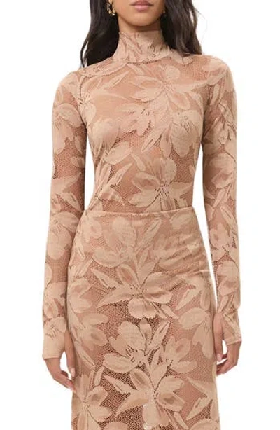 Afrm Zadie Sheer Floral Lace Turtleneck Top In Neutral