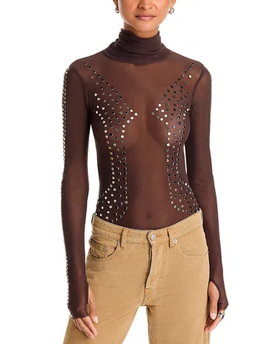 Afrm Zadie Studded Mesh Top In Brown