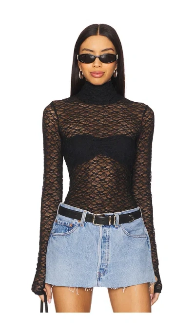 Afrm Zadie Texture Lace Top In Noir
