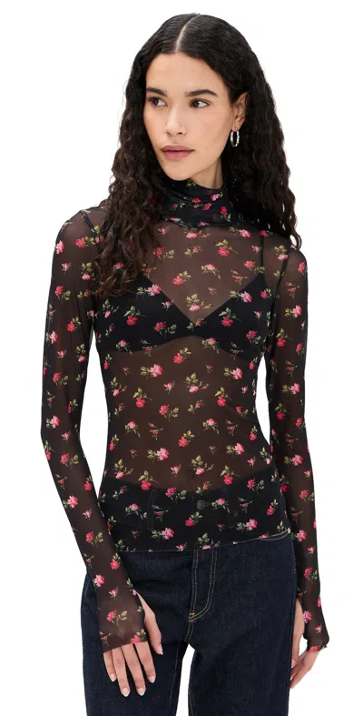 Afrm Zadie Top New Rose Ditsy In Black