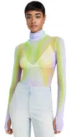 Afrm Zadie Print Turtleneck Mesh Top In Placed Citrus Swirl
