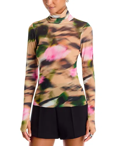 Afrm Zadie Turtleneck Mesh Top In Multi