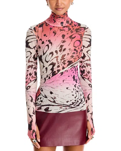 Afrm Zadie Turtleneck Mesh Top In Pink