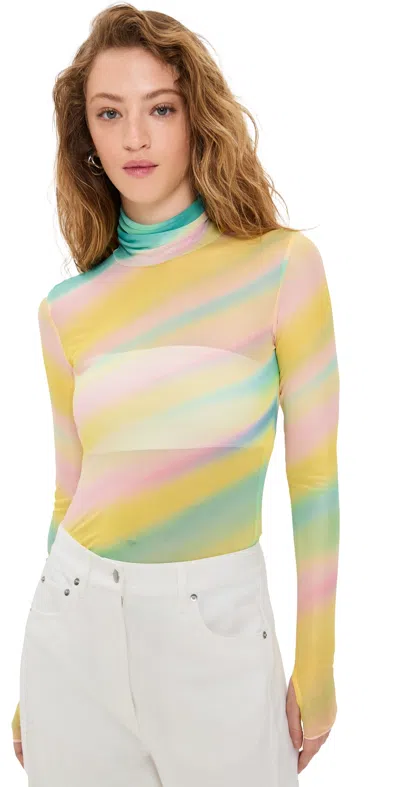 AFRM ZADIE TURTLENECK MESH TOP RAINBOW STRIPE
