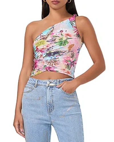 Afrm Zakia Printed One Shoulder Top In Pink