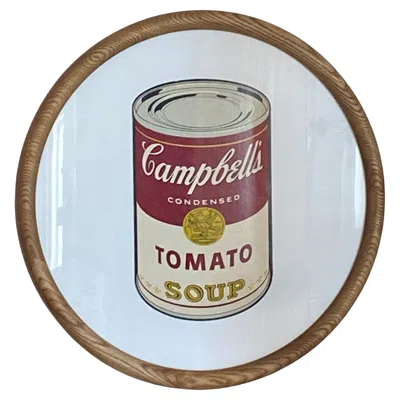 Pre-owned (after) Andy Warhol Re-framed Andy Warhol Soup Can Lithograph On Linen In Round Oiled Wood Frame In Brown