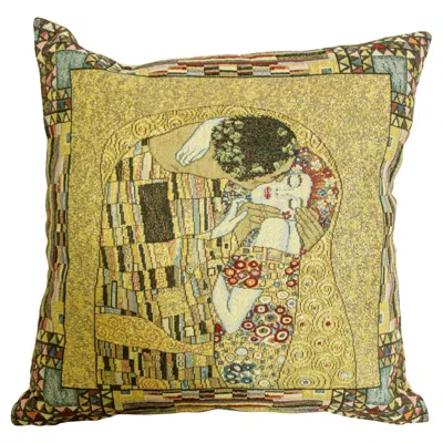 Pre-owned (after) Gustav Klimt Gustav Klimt The Kiss Throw Pillow, Jacquard Woven, Belgium, 1980 In Brown