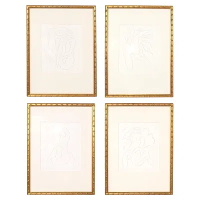 Pre-owned (after) Henri Matisse Henri Matisse Etchings Group Of Four Mid Century Modern Art Deco Gilt Frames In Brown