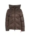 After Label Chevron Quilted Down Jacket With High Collar And Integrated Hood In Brown
