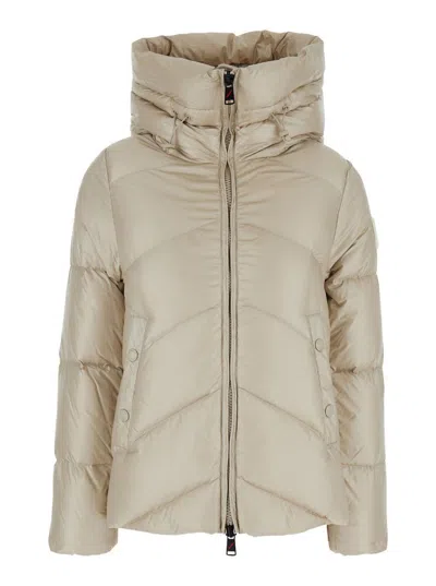 After Label 'helsinki' Beige Hooded Down Jacket With Logo Patch