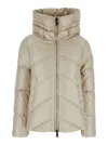 After Label 'helsinki' Beige Hooded Down Jacket With Logo Patch In Tech Fabric Woman In Beige