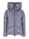 After Label 'helsinki' Gray Hooded Down Jacket With Logo Patch In Tech Fabric Woman In Blue