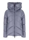 After Label 'helsinki' Gray Hooded Down Jacket With Logo Patch In Tech Fabric Woman In Blue