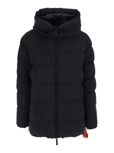 After Label Logo Patch Down Jacket With Fixed Hood In Tech Fabric In Black