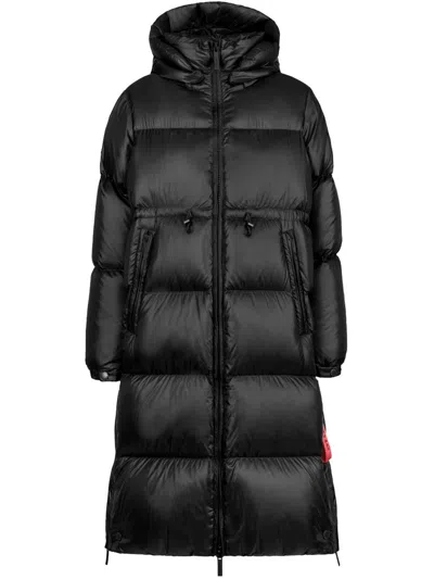 After Label Long Padded Quilted High Collar Polyamide Coat In Black