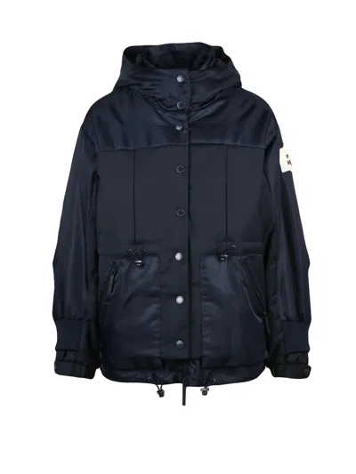 After Label Padded Short Jacket With High Collar And Adjustable Features In Blue