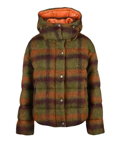 After Label Plaid Puffer Coat With Removable Hood And Zip Closure In Multi