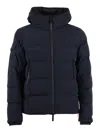 After Label Quilted Blue Padded Jacket With Hood And Structured Silhouette In Black