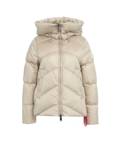 After Label 'helsinki' Beige Hooded Down Jacket With Logo Patch In Tech Fabric Woman In Neutrals