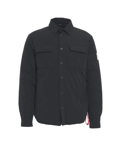 After Label Quilted Lightweight Overshirt With Classic Collar And Functional Pockets In Blue