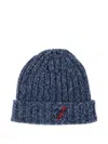 After Label Ribbed Embroidery-logo Beanie In Blue