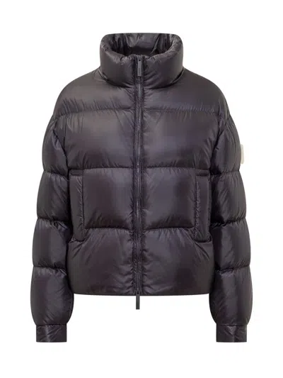 After Label Short Glossy Black  Down Jacket In Blue