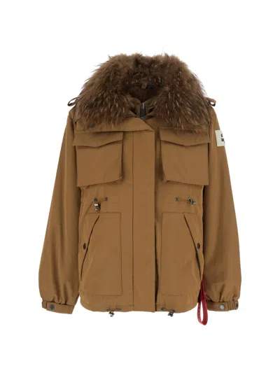 After Label Ushuaia Faux-fur Trim Jacket In Brown