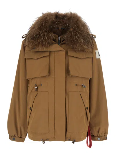 After Label Ushuaia Short Tech Parka Jacket With Zip Front And Side Pockets In Beige