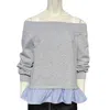 After Market Off The Shoulder Sweatshirt In Grey, Blue And White Pinstripe In Multi