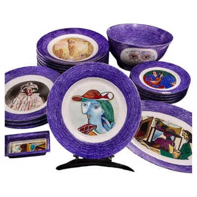 Pre-owned (after) Pablo Picasso Unique Luxury Limoges Hand Painted Service After Picasso, Dali, Matisse Etc 1960 In Purple