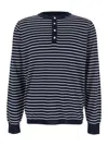 After Pray Blue Crewneck T-shirt With All-over Striped Motif In Blue