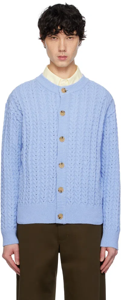 After Pray Blue Ernest Cable Knit Cardigan In Sky Blue
