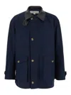 After Pray Blue Jacket With Leather Collar And Welt Chest Pockets In Cotton Man In Blue