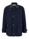After Pray Blue Jacket With Leather Collar And Welt Chest Pockets In Cotton Man In Black