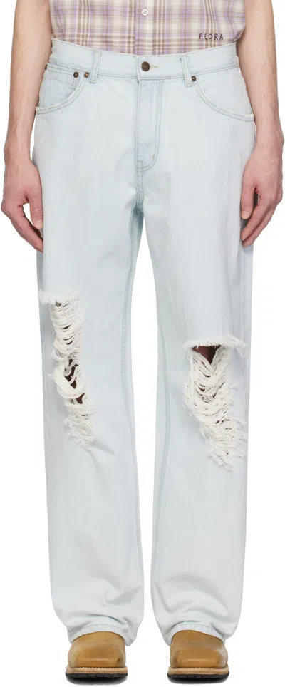 After Pray Blue Relaxed Destroyed Jeans In Light Indigo