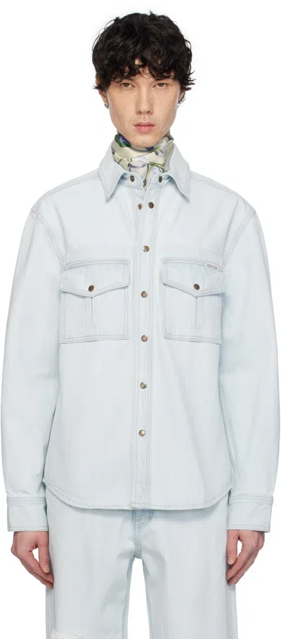 After Pray Blue Safari Pocket Denim Jacket In Light Indigo