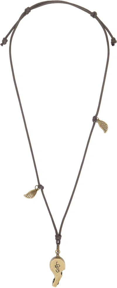 After Pray Khaki Safari Whistle Leaf Necklace In Antique Gold