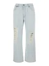 After Pray Light Blue Jeans With Logo Patch On The Rear And Ripped Details On The Front In Denim Man