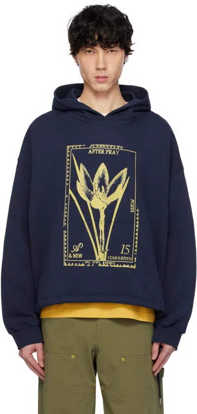 After Pray Navy Flora Stamp Hoodie