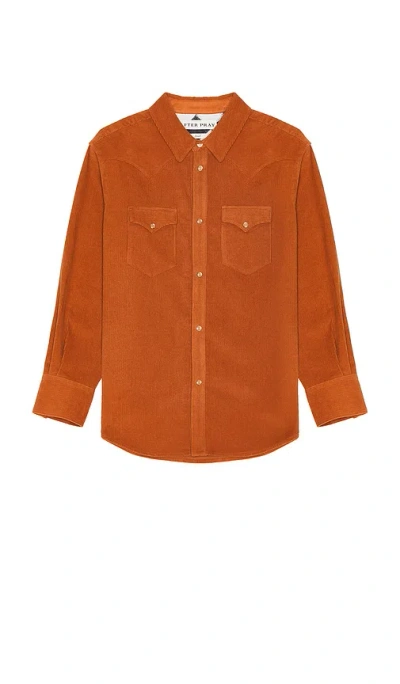 After Pray Western Corduroy Shirt In Tangerine