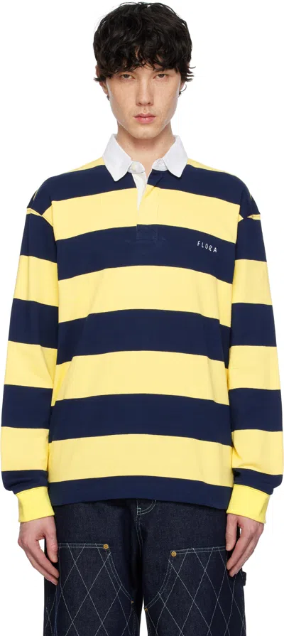 After Pray Yellow Polo Shirt With Logo Lettering On The Front And All-over Striped Motif In Cotton Man